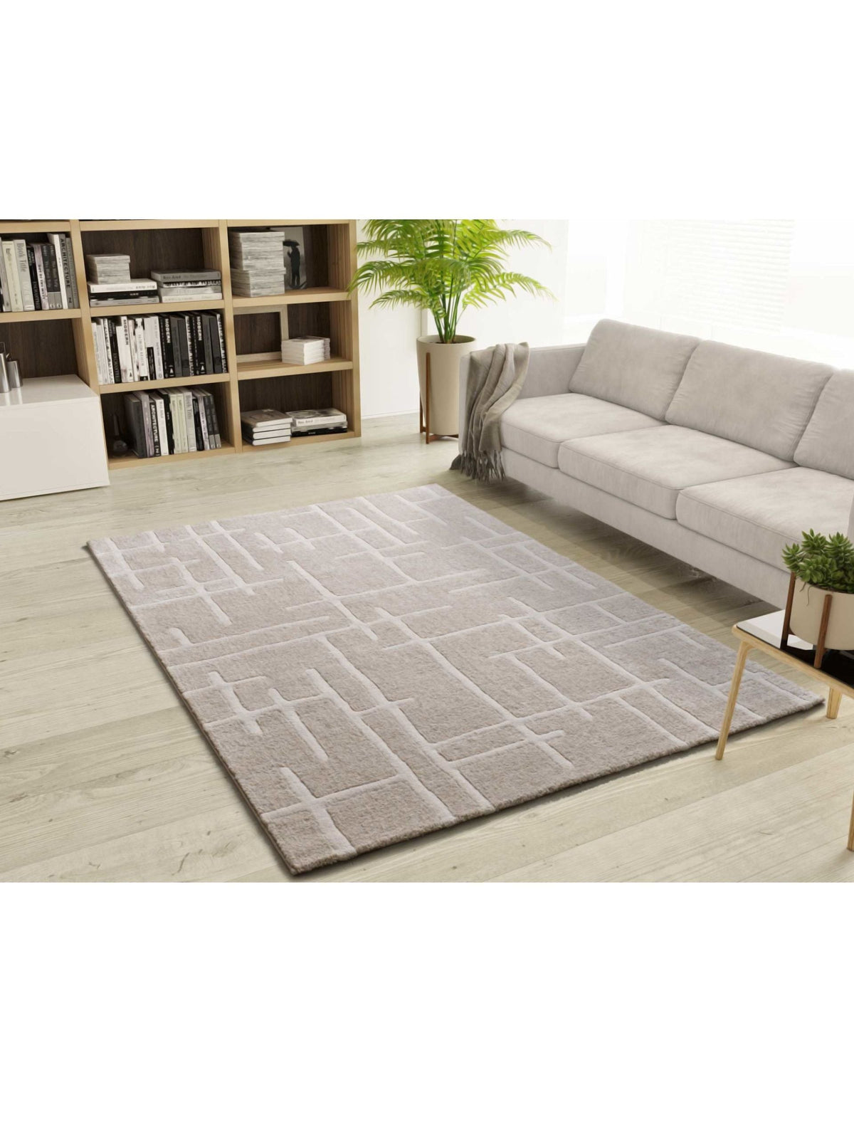 Alfombra geométrica con relieve Caledonia 77301 Beige
