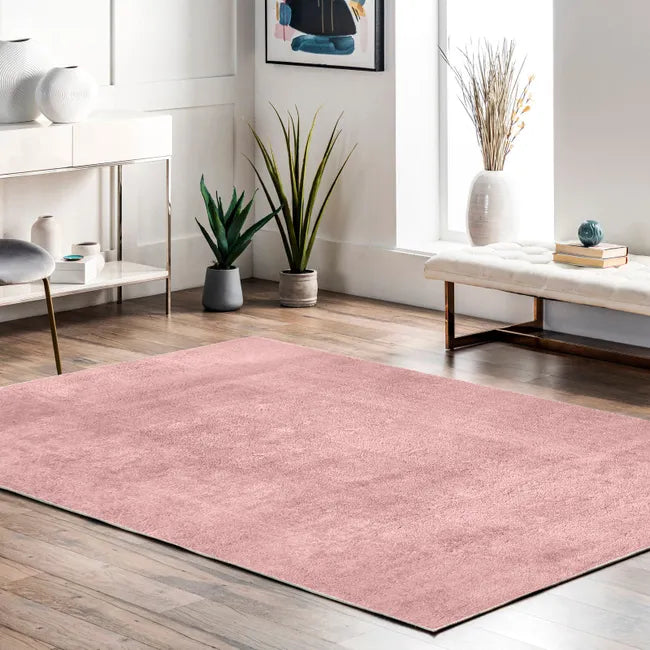 Alfombra Salón Moderna Unicolor Lavable Antideslizante Pelo Corto y Suave 120x170cm Rosa