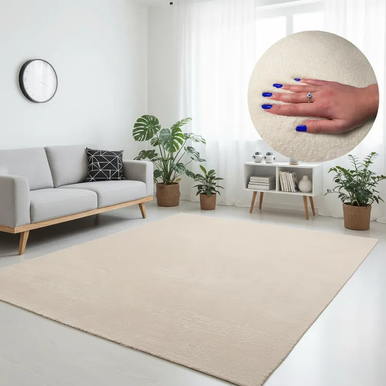 Alfombra  Moderna Unicolor Lavable Antideslizante Pelo Corto y Suave 120x170cm Beige